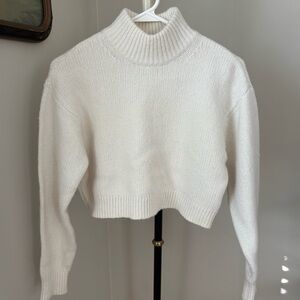 Aritzia Sunday Best Cropped Mockneck Wool Blend Sweater in Cream Size XXS